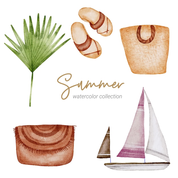 Vector summer watercolor element collection