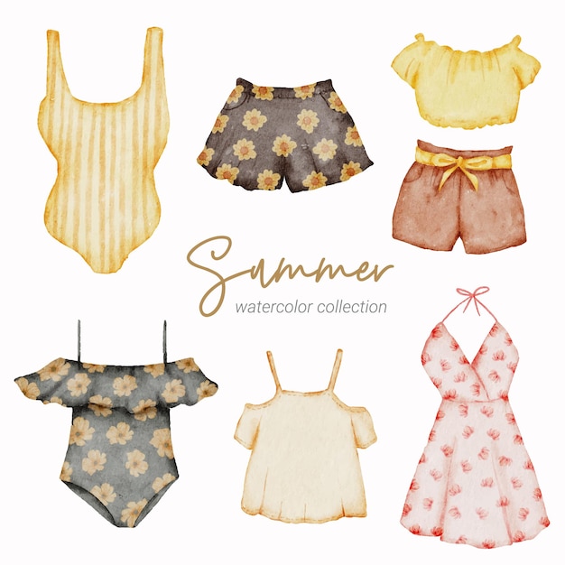 Vector summer watercolor element collection