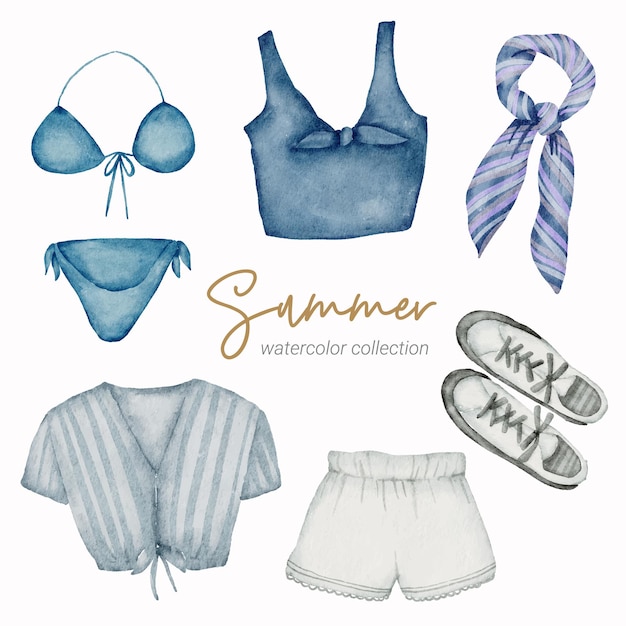 Vector summer watercolor element collection