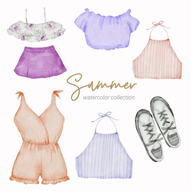 Vector summer watercolor element collection