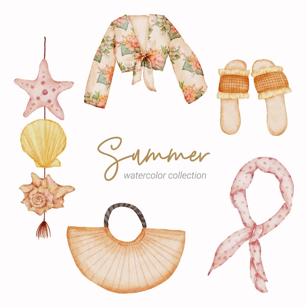 summer watercolor element collection