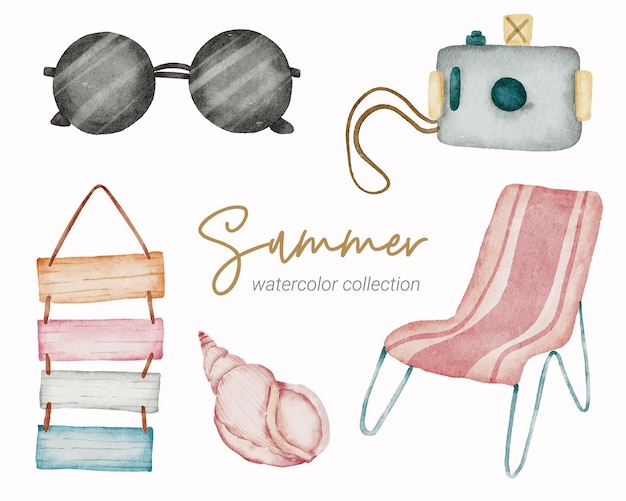 Vector summer watercolor element collection