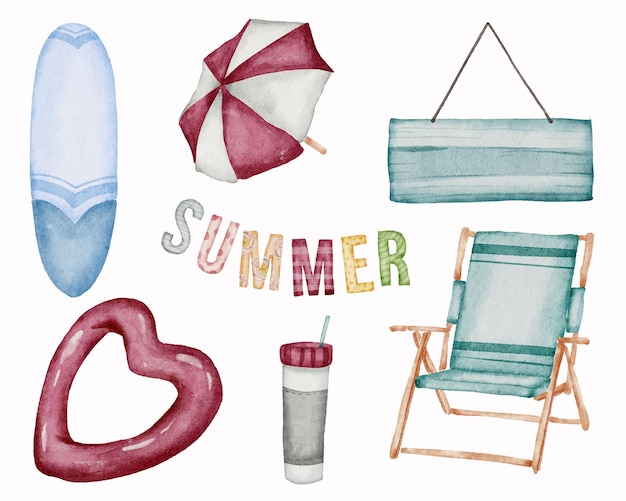 Vector summer watercolor element collection