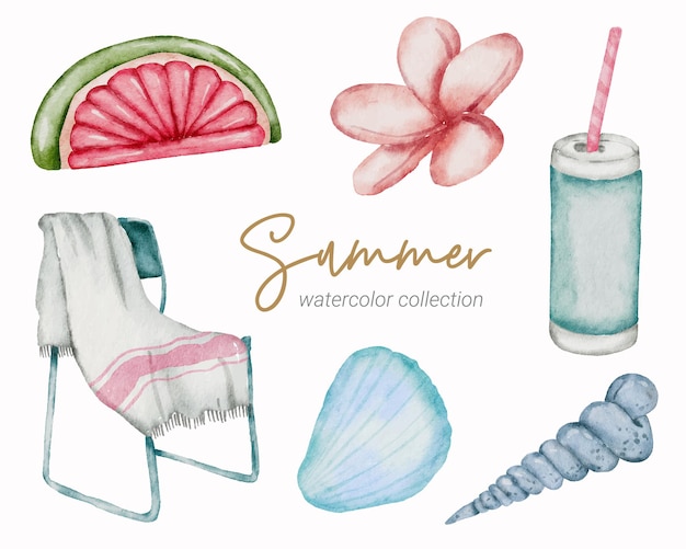 Vector summer watercolor element collection