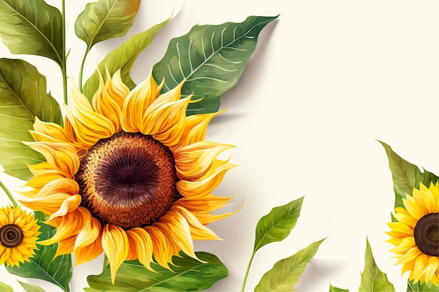 Summer watercolor plants and flowers summer holiday banner with sunflowers