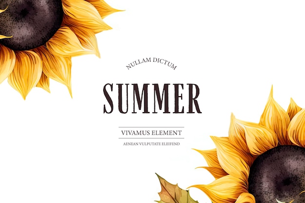 Summer watercolor plants and flowers summer holiday banner with sunflowers