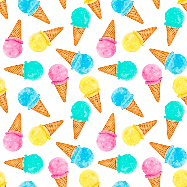 着色されたアイスクリームと夏の水彩画のシームレスなパターン抽象的な甘い子供の背景