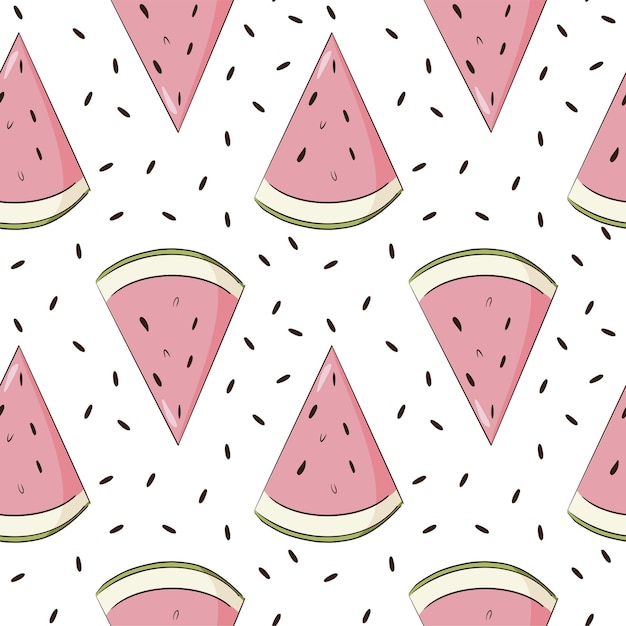 Summer watermelon background. Juicy fruit wedge repeated ornament for backdrop, web, wallpaper, wrapping paper and texture