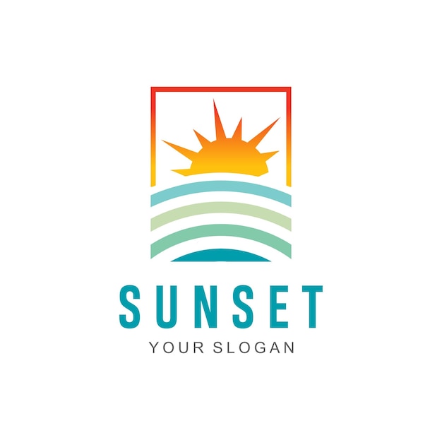 summer Wave sun Logo Sign Design Icon ocean tropical