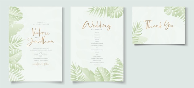Дизайн летней свадебной открытки с орнаментом из тропических листьев