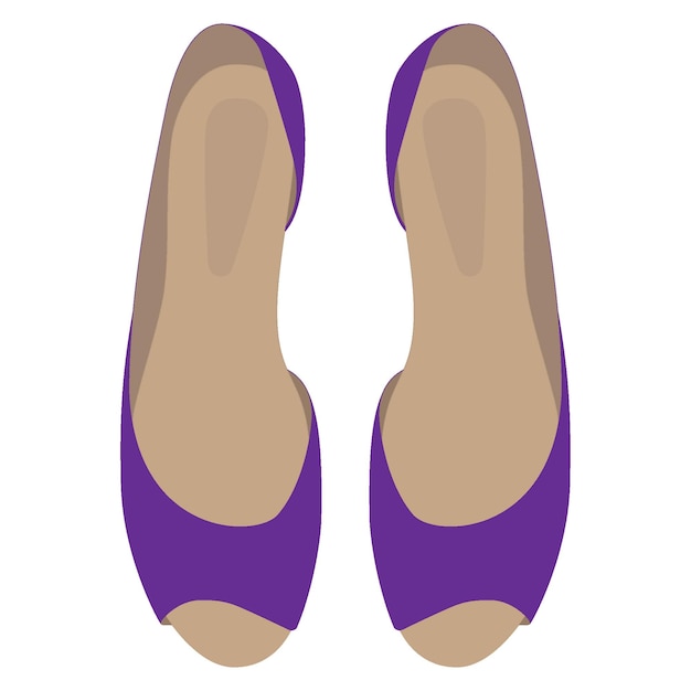 Летние женские фиолетовые стильные балетки на плоской подошве на белом фоне Векторный мультфильм крупным планом