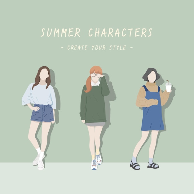 Summer Women style, cute characters, and fashionable.