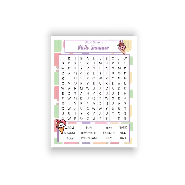 Summer Word Search Puzzle