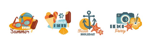 Vector summertime holiday and beach vacation label vector set