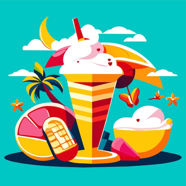 Vector summertime holiday with ice cream