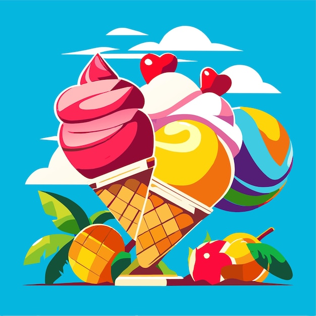 Vector summertime holiday with ice cream