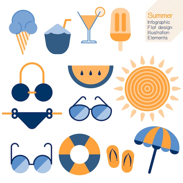여름 infographic 평면 디자인 요소입니다. 벡터 일러스트 레이 션 여름 개념입니다.