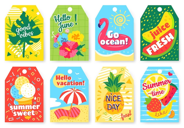 Summertime labels with watermelon, strawberries