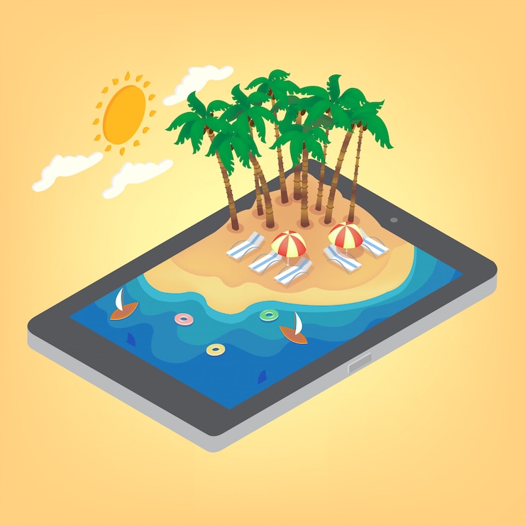 Vector summertime tropical vacation isometric