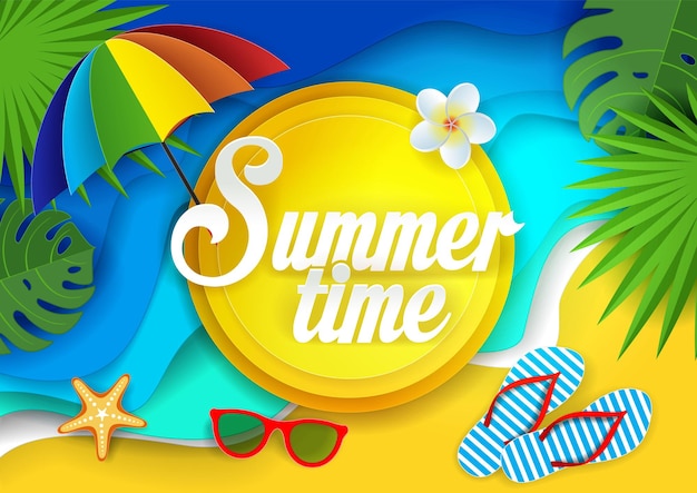 Summertime vector paper cut illustration