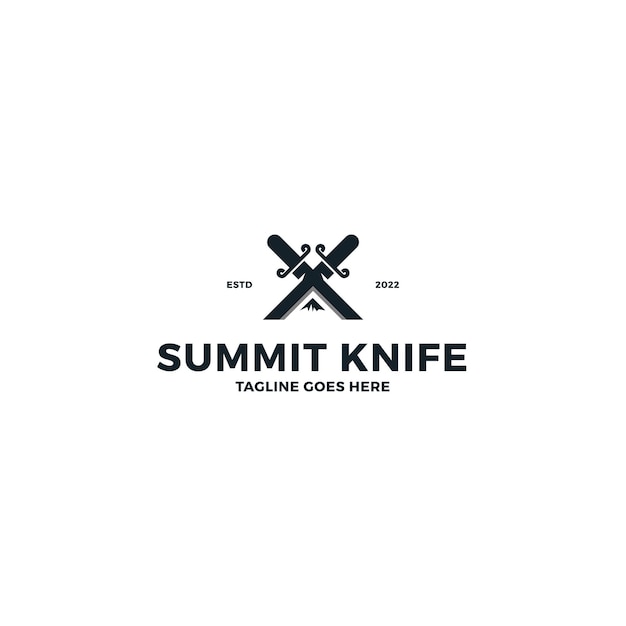 Summit peak mountain with knife logo design