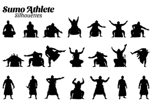 Sumo athlete silhouette vector illustration set