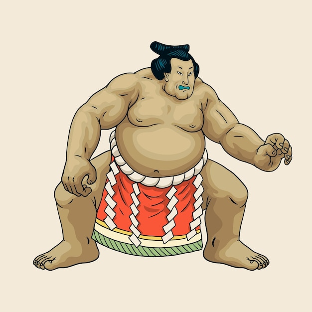 Sumo Japanese Fighter in Hand Drawn Vintage