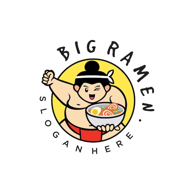 Sumo met een kom ramen-logo Design Flat Style