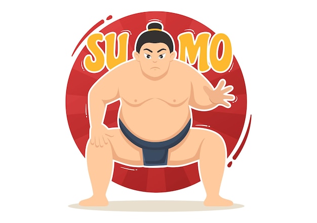 Sumo Wrestler Illustration with Fighting Japanese Traditional Martial Art and Sport Activity