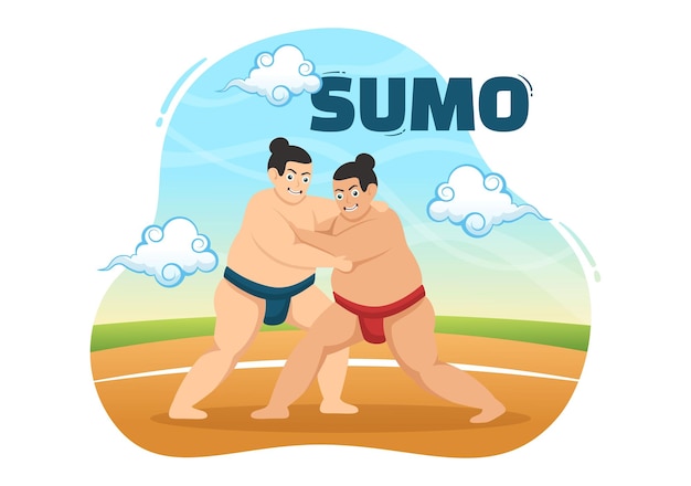 Sumo Wrestler Illustration with Fighting Japanese Traditional Martial Art and Sport Activity