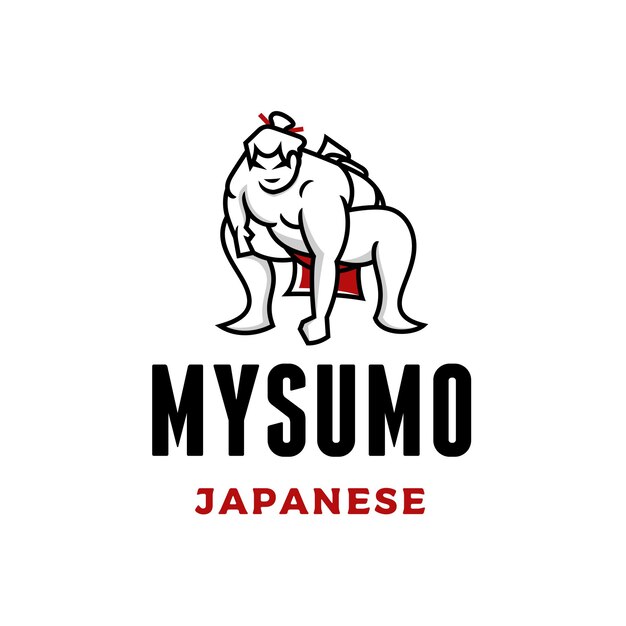 力士のロゴ。太った、太りすぎの男。日本の伝統的なスポーツのロゴデザインのインスピレーション