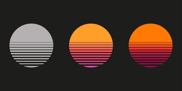 Sun 80s retro sunset. Poster electro sun space vintage grid sunset icon. Vector illustration