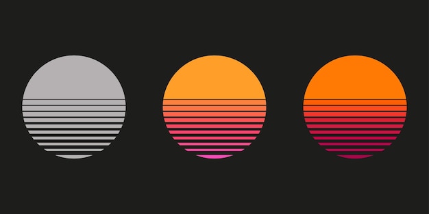 Vector sun 80s retro sunset. poster electro sun space vintage grid sunset icon. vector illustration