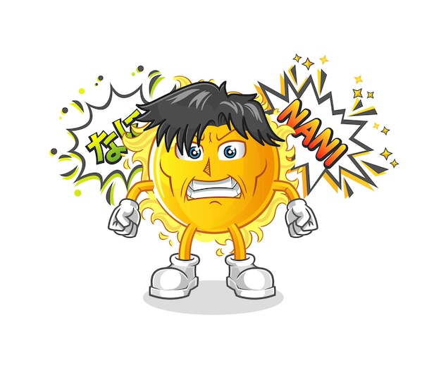 Sun anime angry vector. cartoon character
