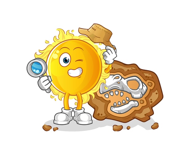 Sun archaeologists with fossils mascot. cartoon vector