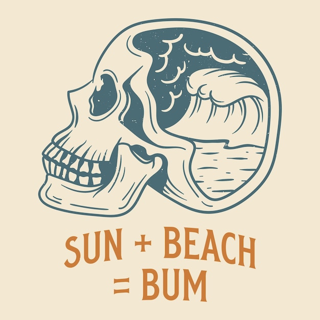 Design della maglietta della spiaggia del sole con teschio