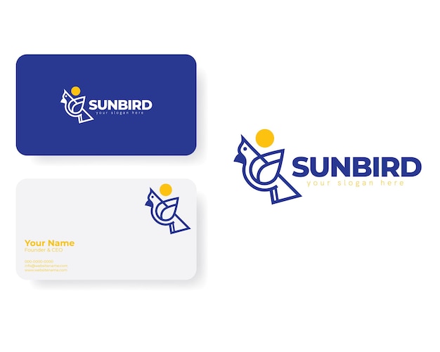 Logo sun bird con modello di biglietto da visita in design piatto