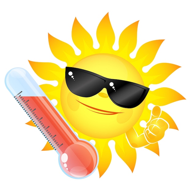 Sun in black glasses with thermometer