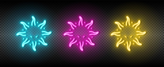 Sun blue pink and yellow neon vector icon set