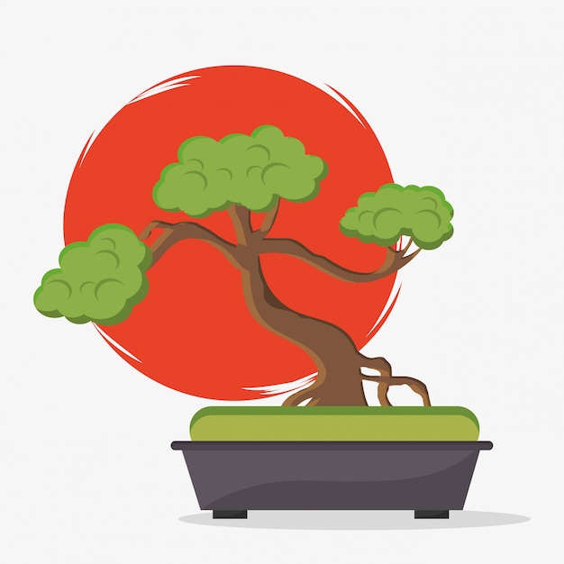 Vector sun and bonsai tree of japan design