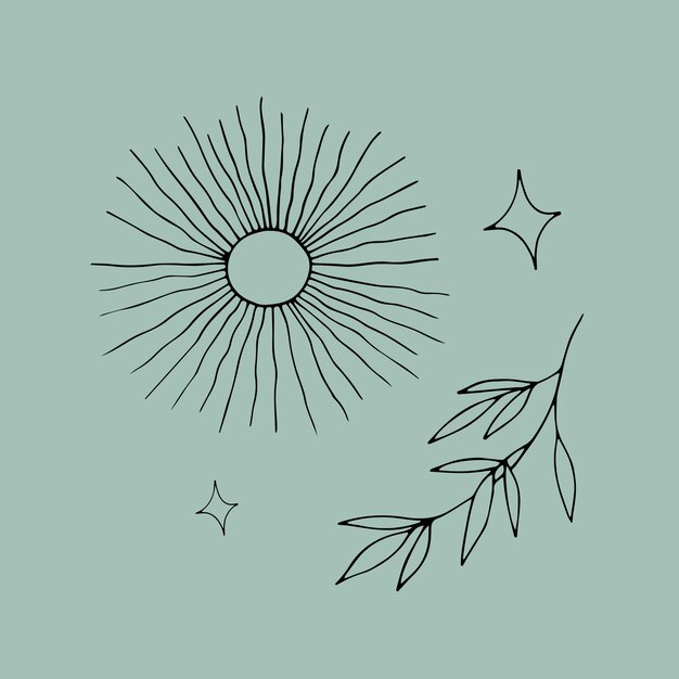 Vector sun branch and stars