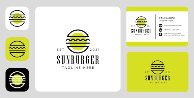 Vettore logo sun burger con design stazionario