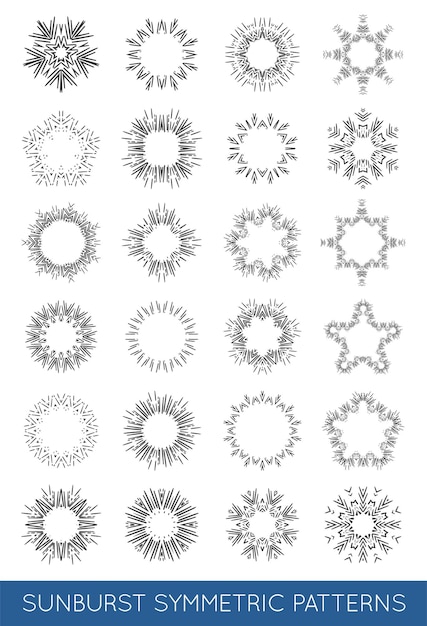 Sun burst vintage shapes collection set of sun ray frames retro vector design elements