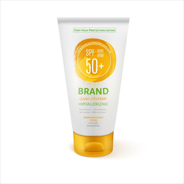 Шаблон тюбика Sun Care Cream для рекламы или фона журнала 3D реалистичный векторный макет векторного дизайна EPS10