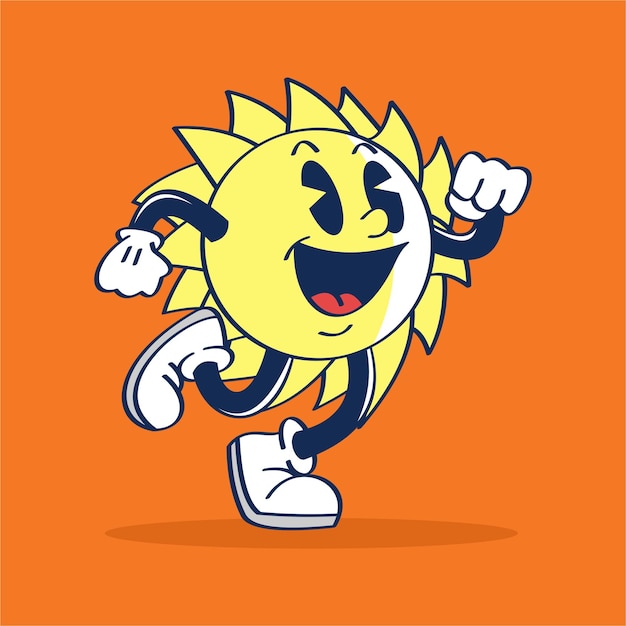 Sun Cartoon Character Dancing With Cute Face Illustration Hand Drawing Vector