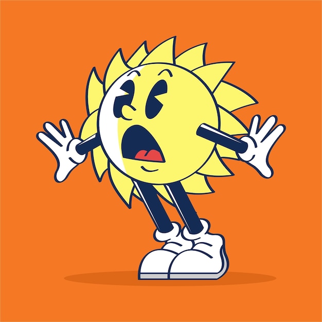 Sun Cartoon Character Get Shocked With Cute Face Illustration Hand Drawing Vector