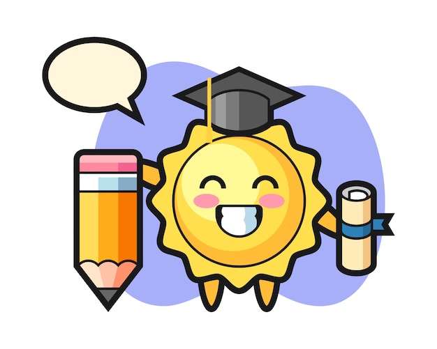 Sun cartoon graduation with a giant pencil