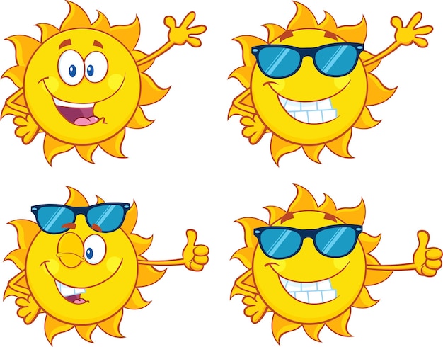 Vector sun cartoon mascotte tekenset collectie geïsoleerd op wit