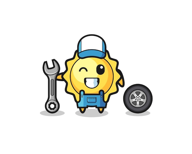 The sun character as a mechanic mascot cute design