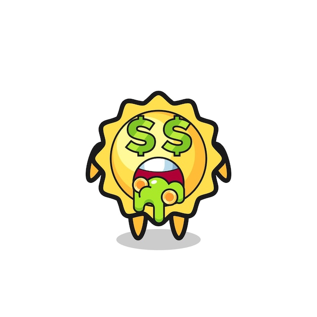 Sun character with an expression of crazy about money